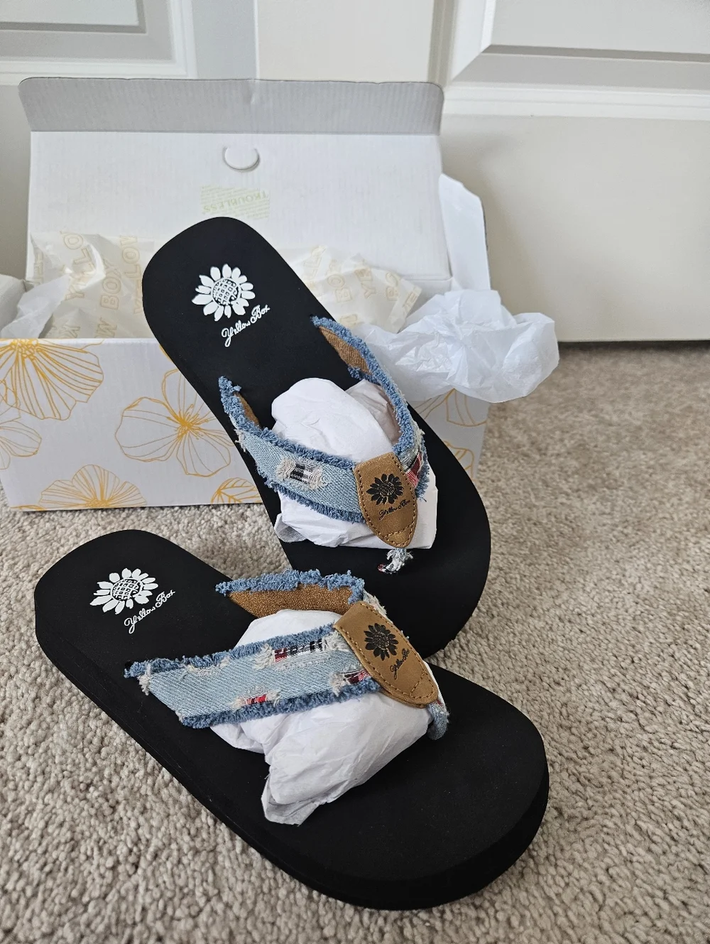 New In Box Yellow Box Yellow Box Faris, Lt. Blue Flip Flop Sizes 7 / 7.5 / 8 - Picture 2 of 16